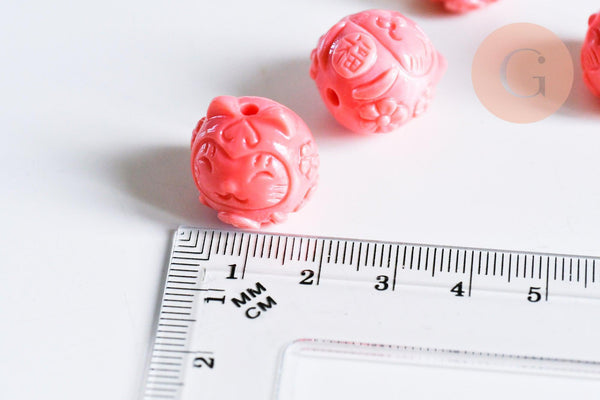 Perles chat résine rose 18.5mm,perle pierre en corail synthétique, x1 (G7085)