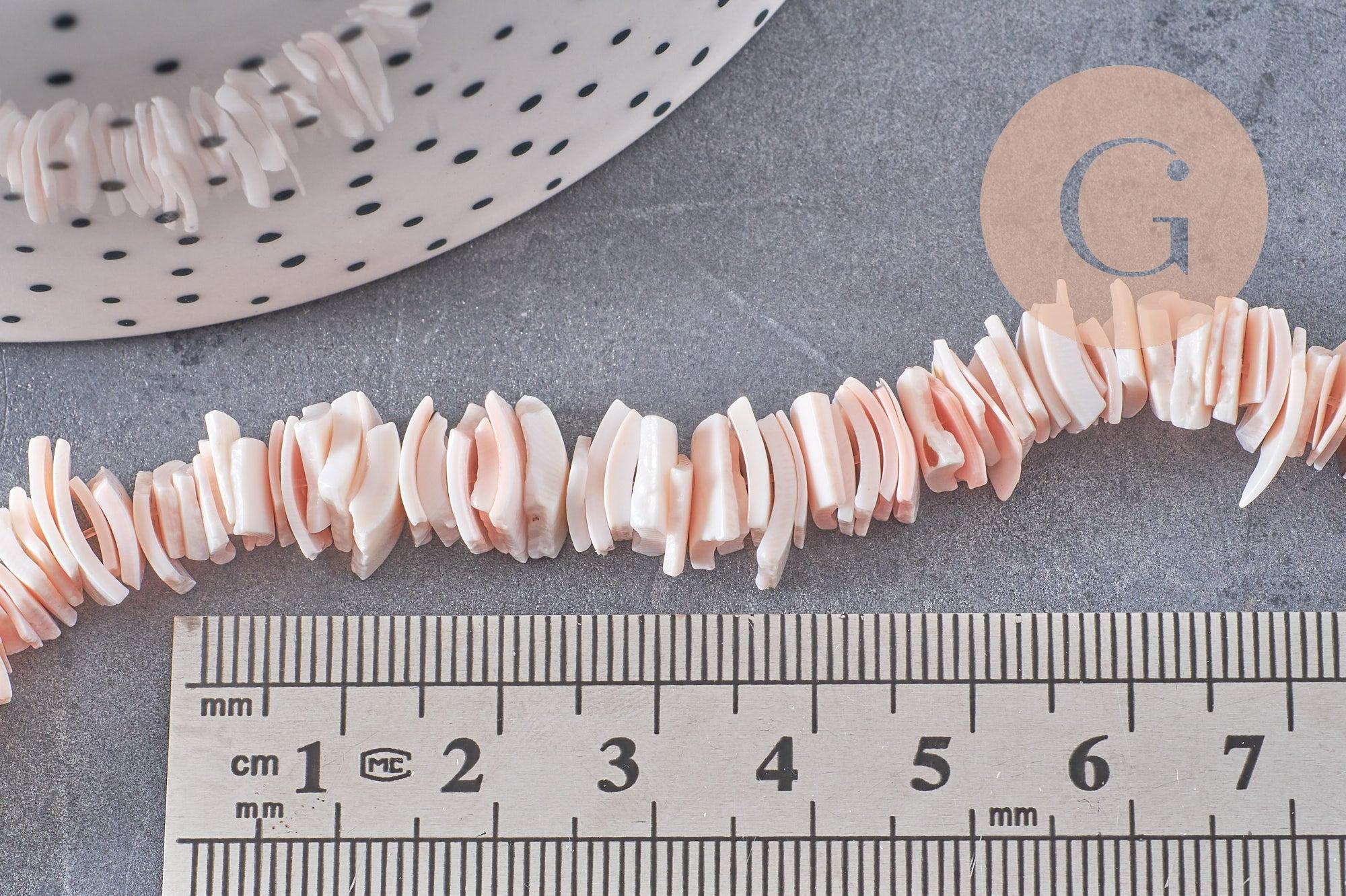 Perles chips coquillage naturel, chips rose clair 10mm, x1 fil de 42 cm (G3849)
