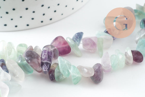 Perles chips fluorite verte et violette naturelle, x1 fil de 80cm (G0907)