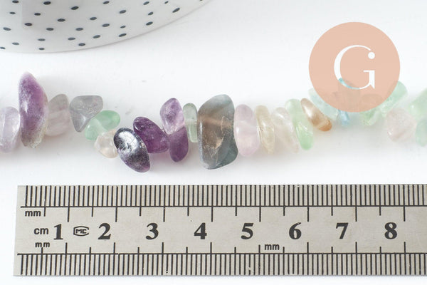Perles chips fluorite verte et violette naturelle, x1 fil de 80cm (G0907)