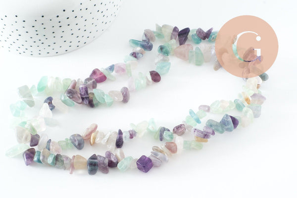 Perles chips fluorite verte et violette naturelle, x1 fil de 80cm (G0907)