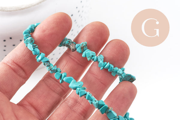 Perles chips turquoise naturelle 5-8mm, x1 fil 83cm (G10910)