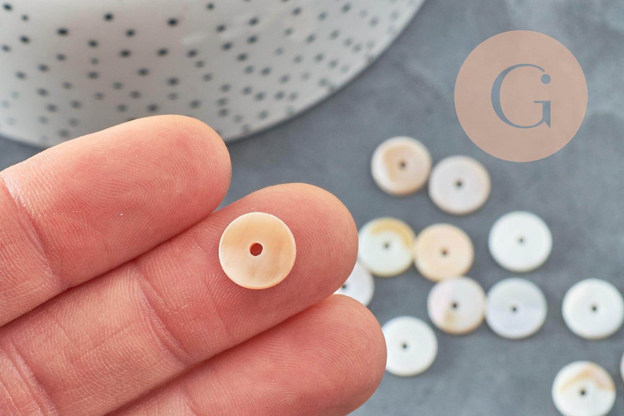 Perles coquillage blanc naturel heishi, rondelle coquillage ivoire,perle coquillage, 10mm, x50 (G5570)