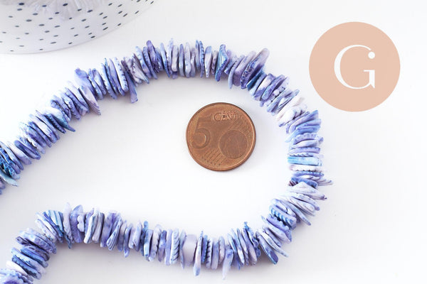 Perles coquillage naturel coloré 10-20mm, chips coquillages,perle coquillage, fil de 38cm, x1 (G4074)