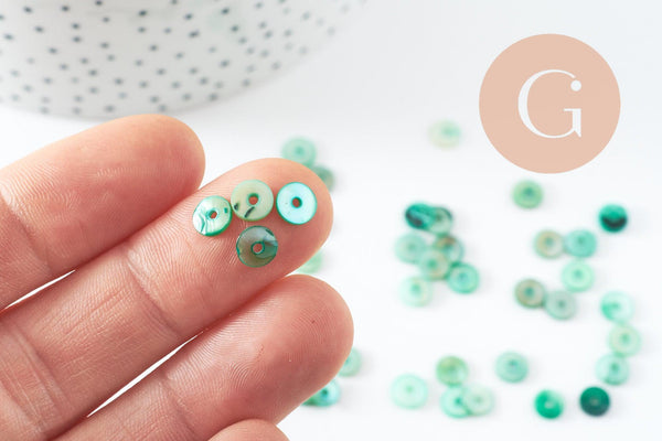 Perles coquillage naturel heishi teinté vert 6mm,rondelle coquillage, x50 G5573