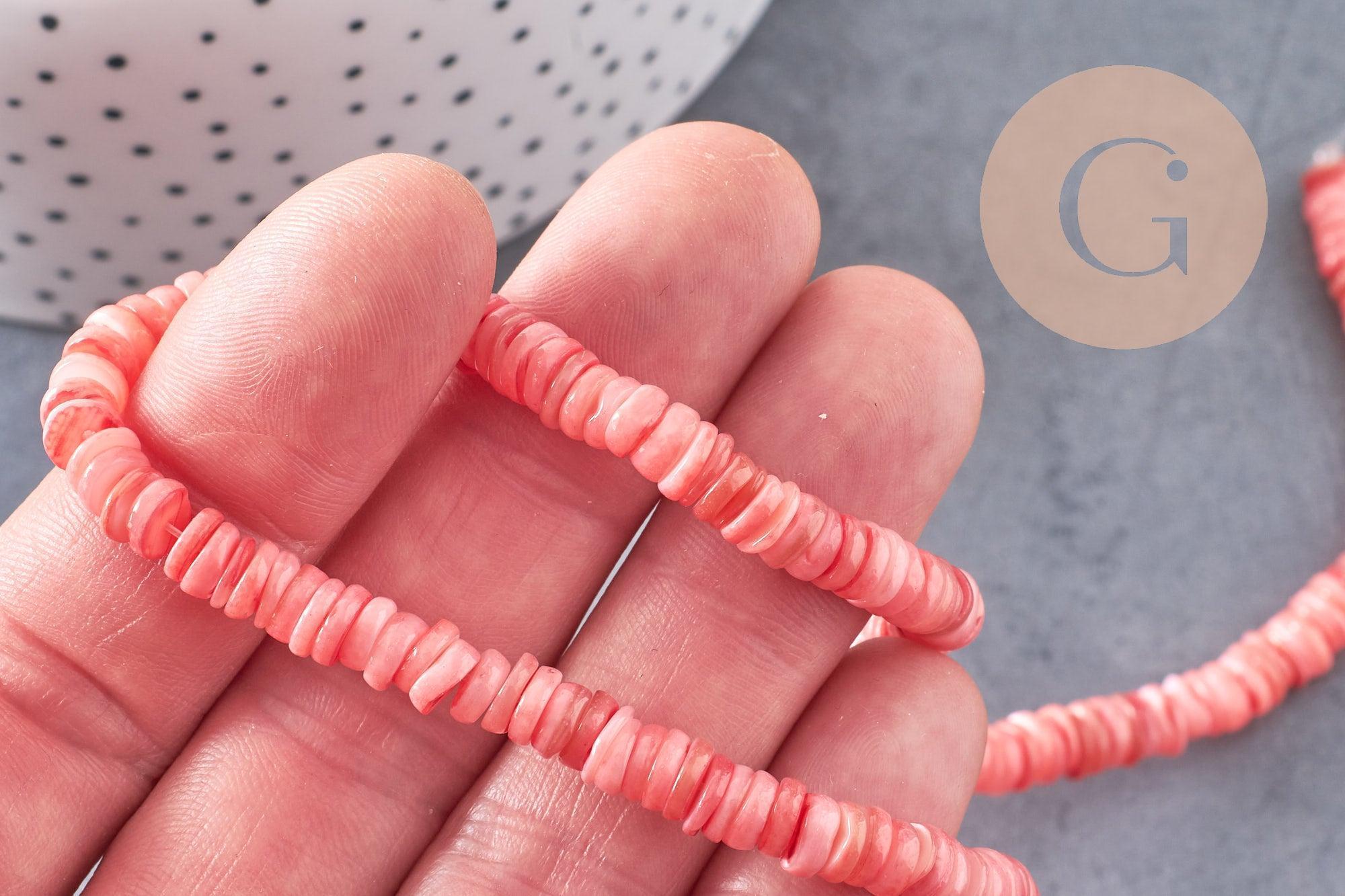 Perles coquillage naturel rose clair naturel heishi 5-6mm,x1 fil de 40cm (G1447)