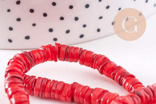 Perles coquillage rouge naturel heishi 5-6mm,x1 fil de 40cm (G1813)