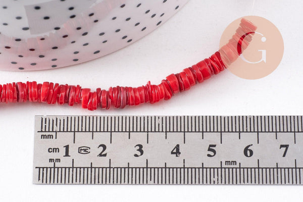 Perles coquillage rouge naturel heishi 5-6mm,x1 fil de 40cm (G1813)