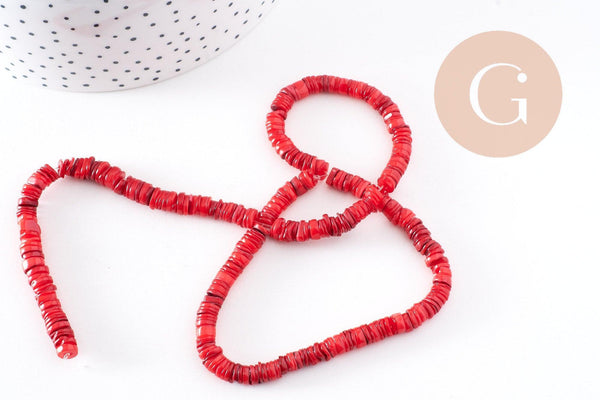 Perles coquillage rouge naturel heishi 5-6mm,x1 fil de 40cm (G1813)