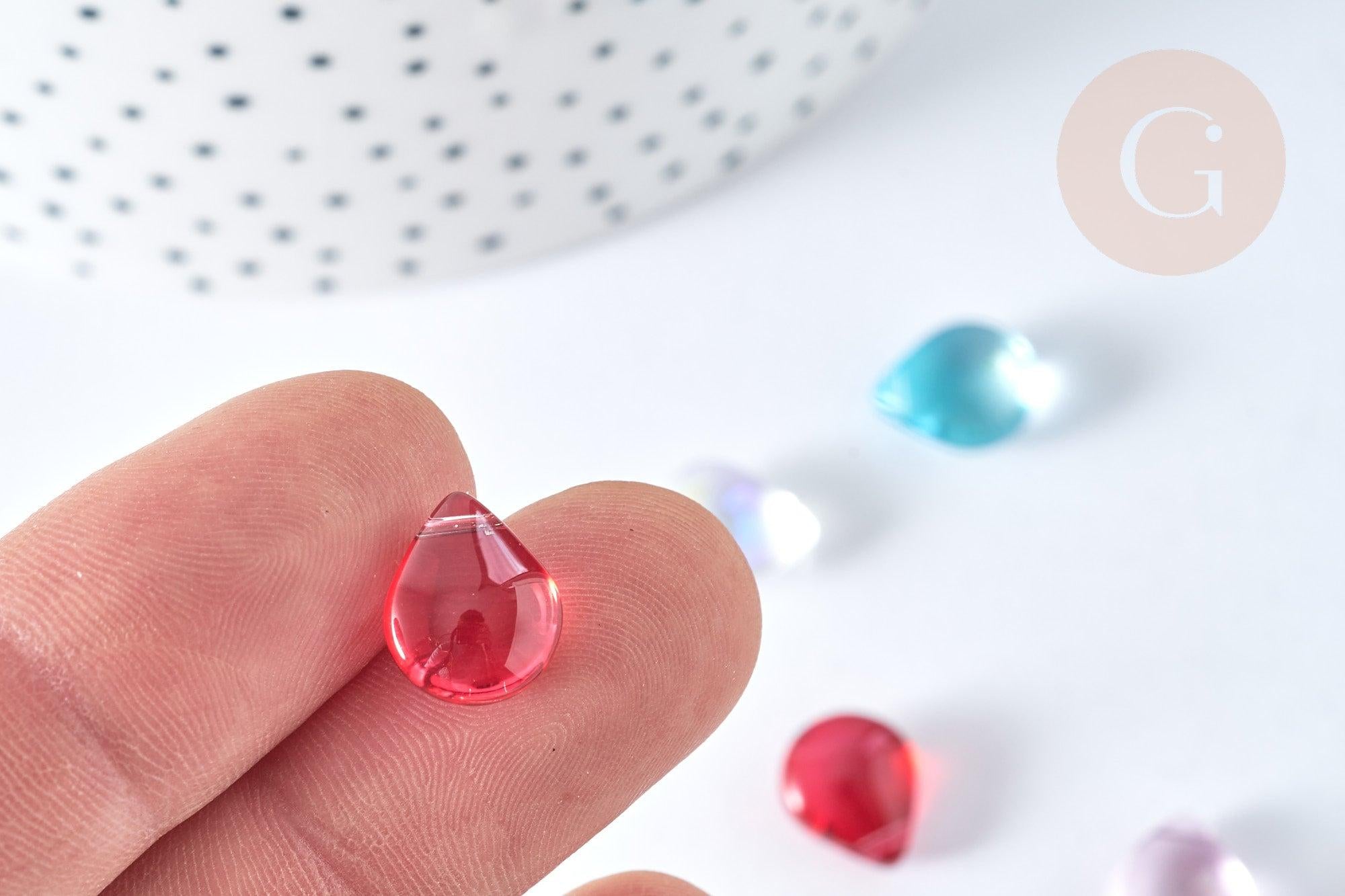 Perles cristal goutte couleurs mixtes 12mm, création bijoux verre, X10 (G7387)
