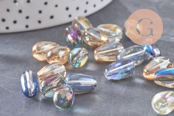 Perles cristal goutte multicolore, cristal autrichien, perles goutte, perle création bijoux 8x13mm, x50 (G2733)