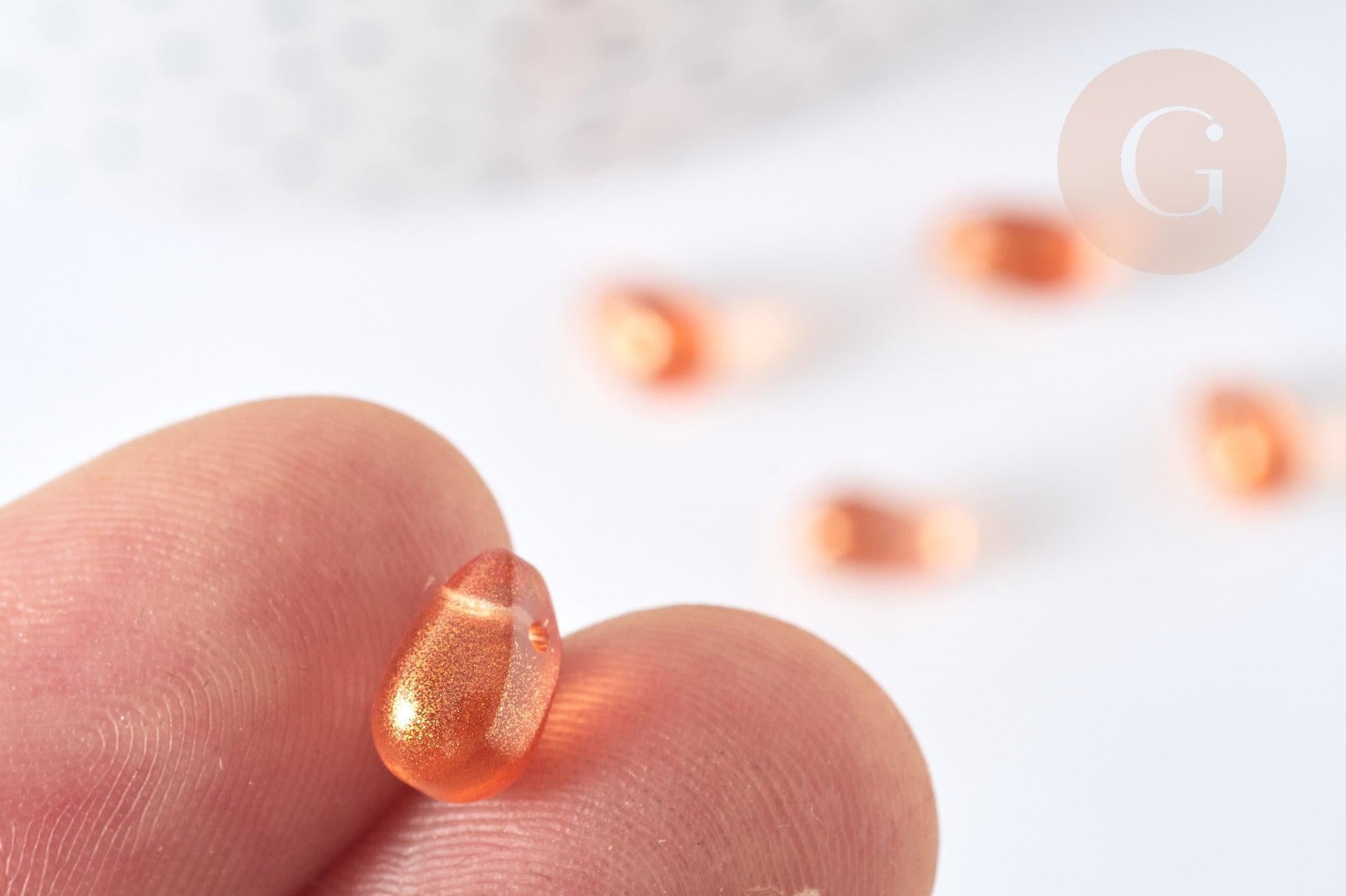 Perles cristal goutte orange paillettes dorées 9mm, x50 (G7290)