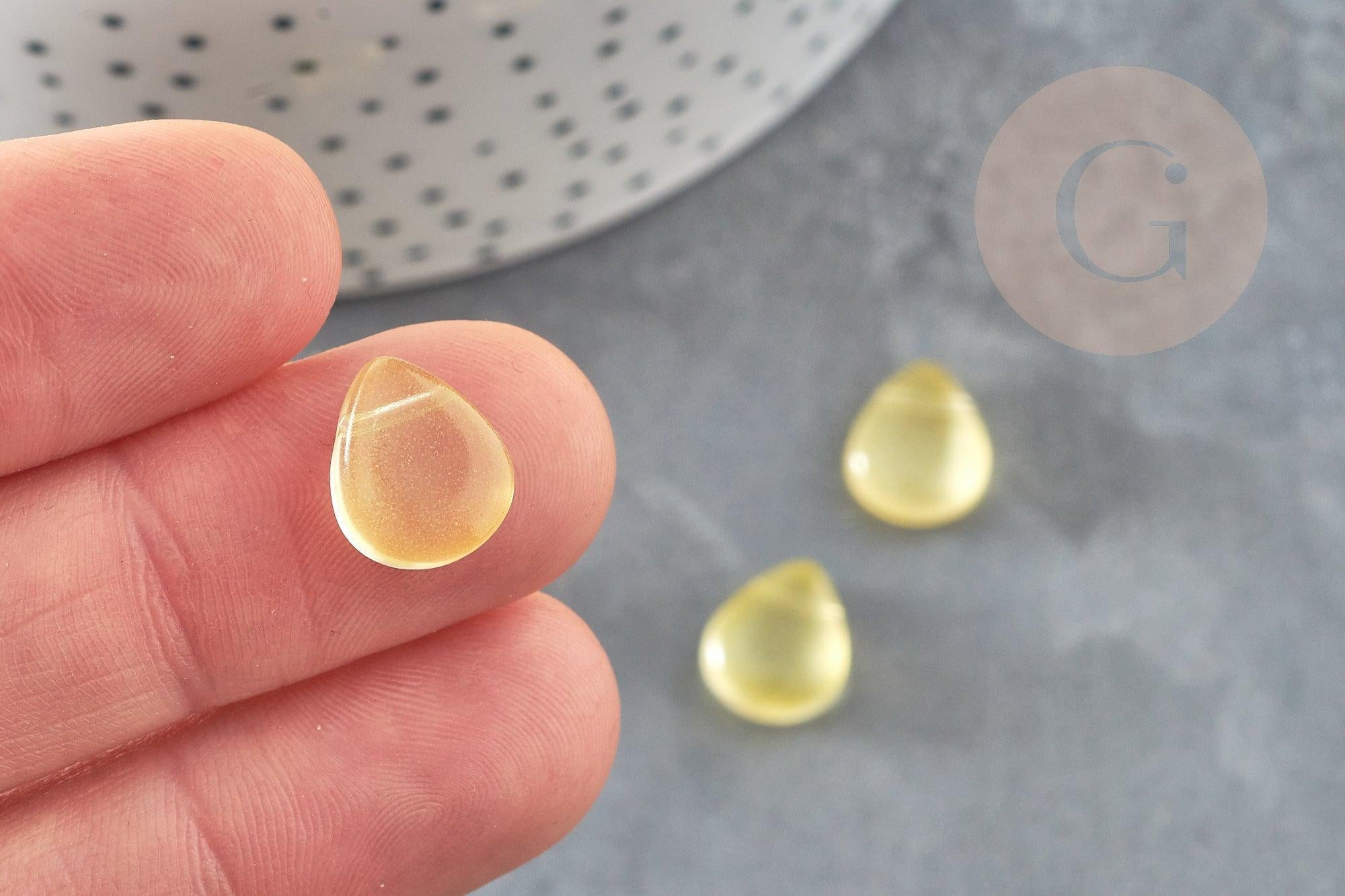 Perles cristal goutte verre jaune 10x12.5mm, x10 (G4193)