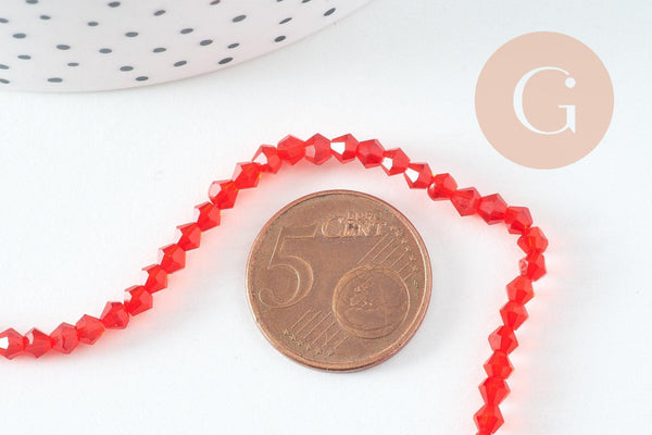 Perles cristal toupies à facette rouge transparent 3.5mm, fil de 32cm x1 (G10727)
