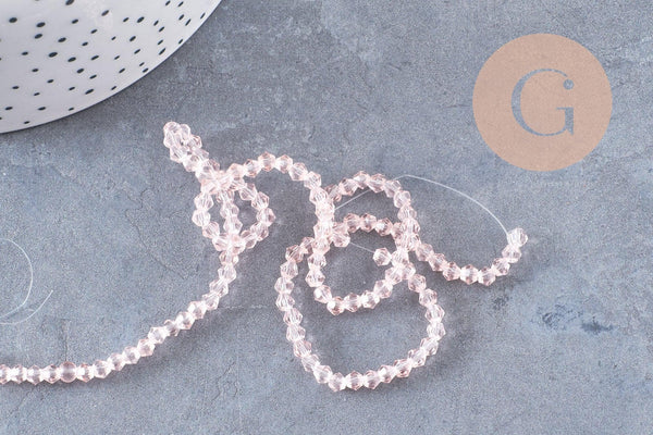 Perles cristal toupies facette rose transparent facetté 3mm, x1 fil de 44 cm (G1856)