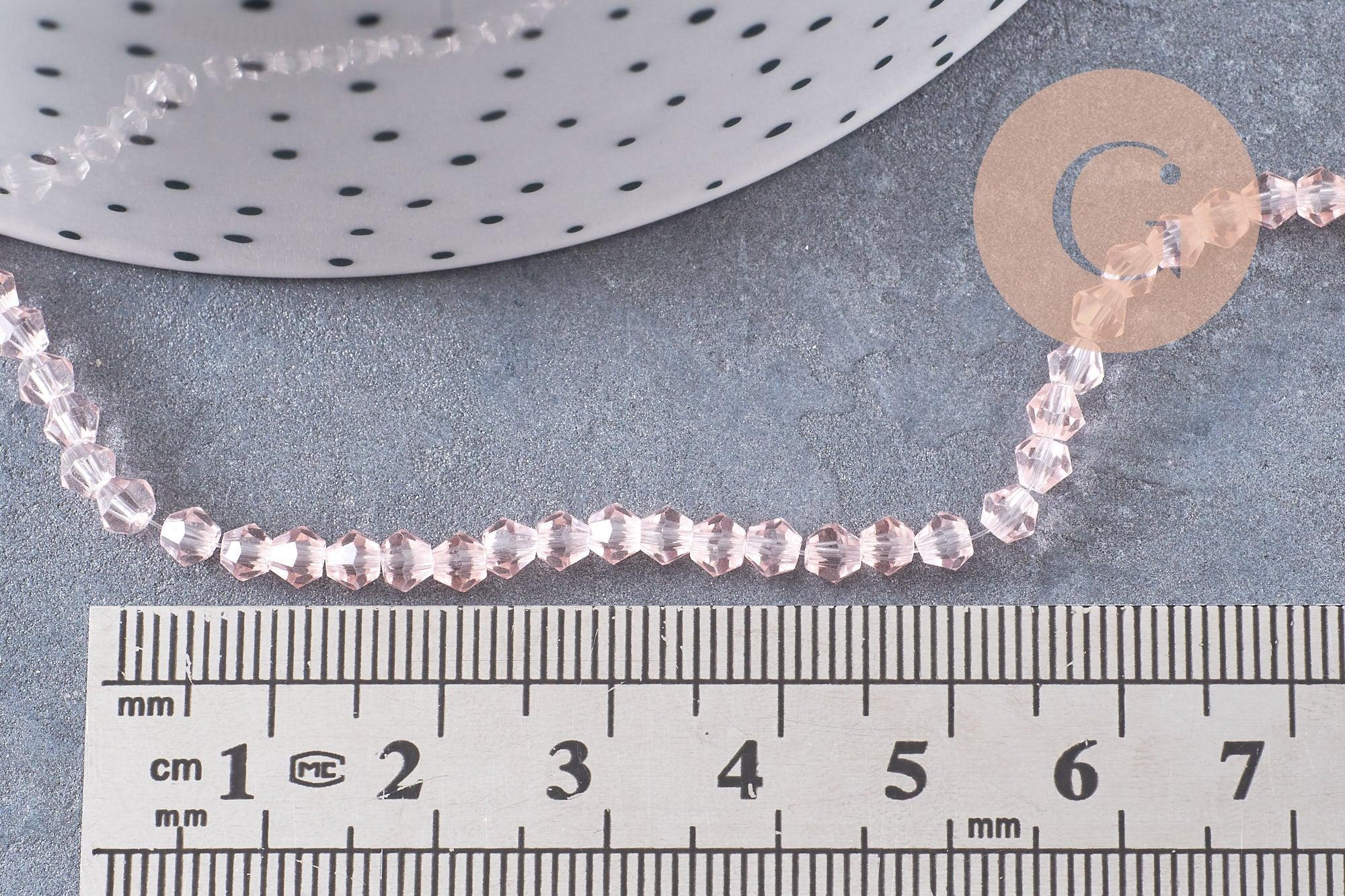 Perles cristal toupies facette rose transparent facetté 3mm, x1 fil de 44 cm (G1856)
