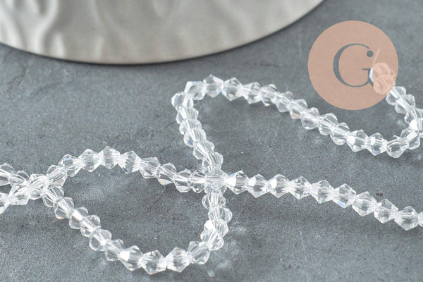 Perles cristal toupies facette transparent 3mm, x1 fil de 45 cm (G1632)