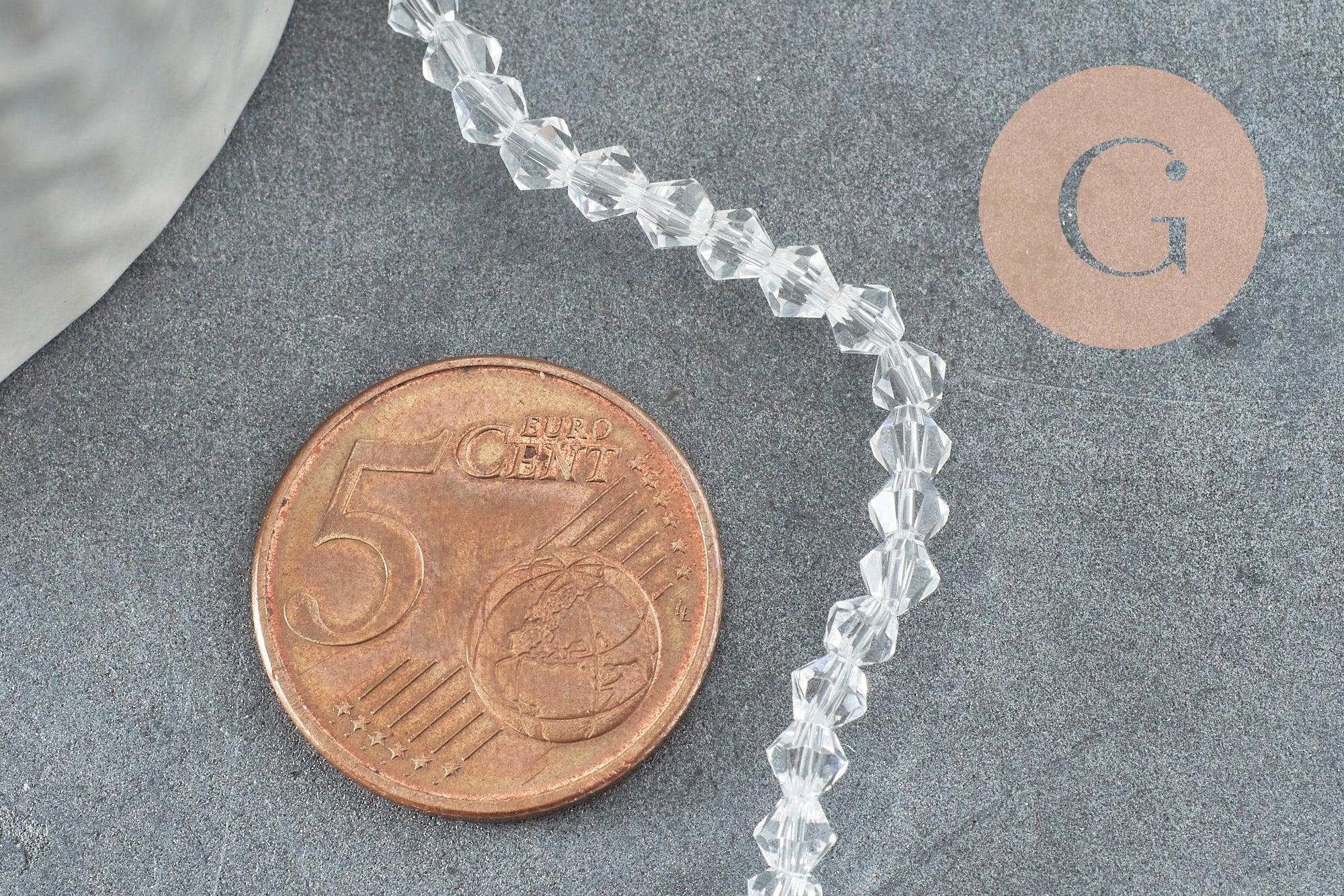 Perles cristal toupies facette transparent 3mm, x1 fil de 45 cm (G1632)