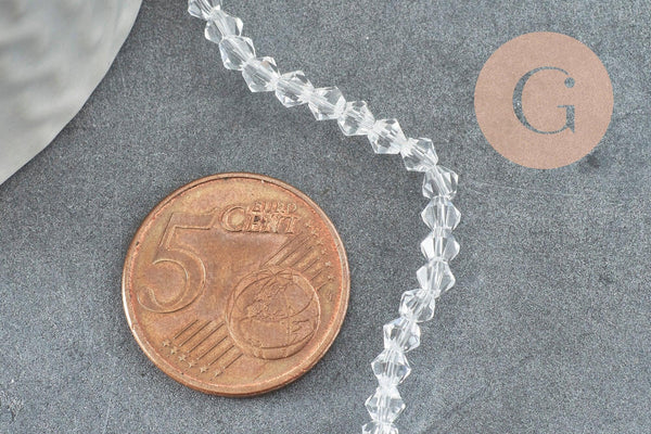 Perles cristal toupies facette transparent 3mm, x1 fil de 45 cm (G1632)
