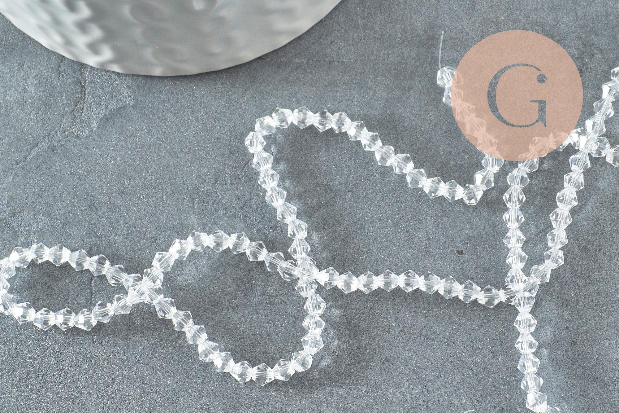 Perles cristal toupies facette transparent 3mm, x1 fil de 45 cm (G1632)