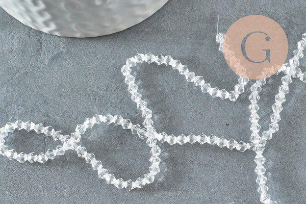 Perles cristal toupies facette transparent 3mm, x1 fil de 45 cm (G1632)