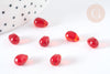 Perles cristal transparent goutte rouge 9mm, verre,x50 (G7296)