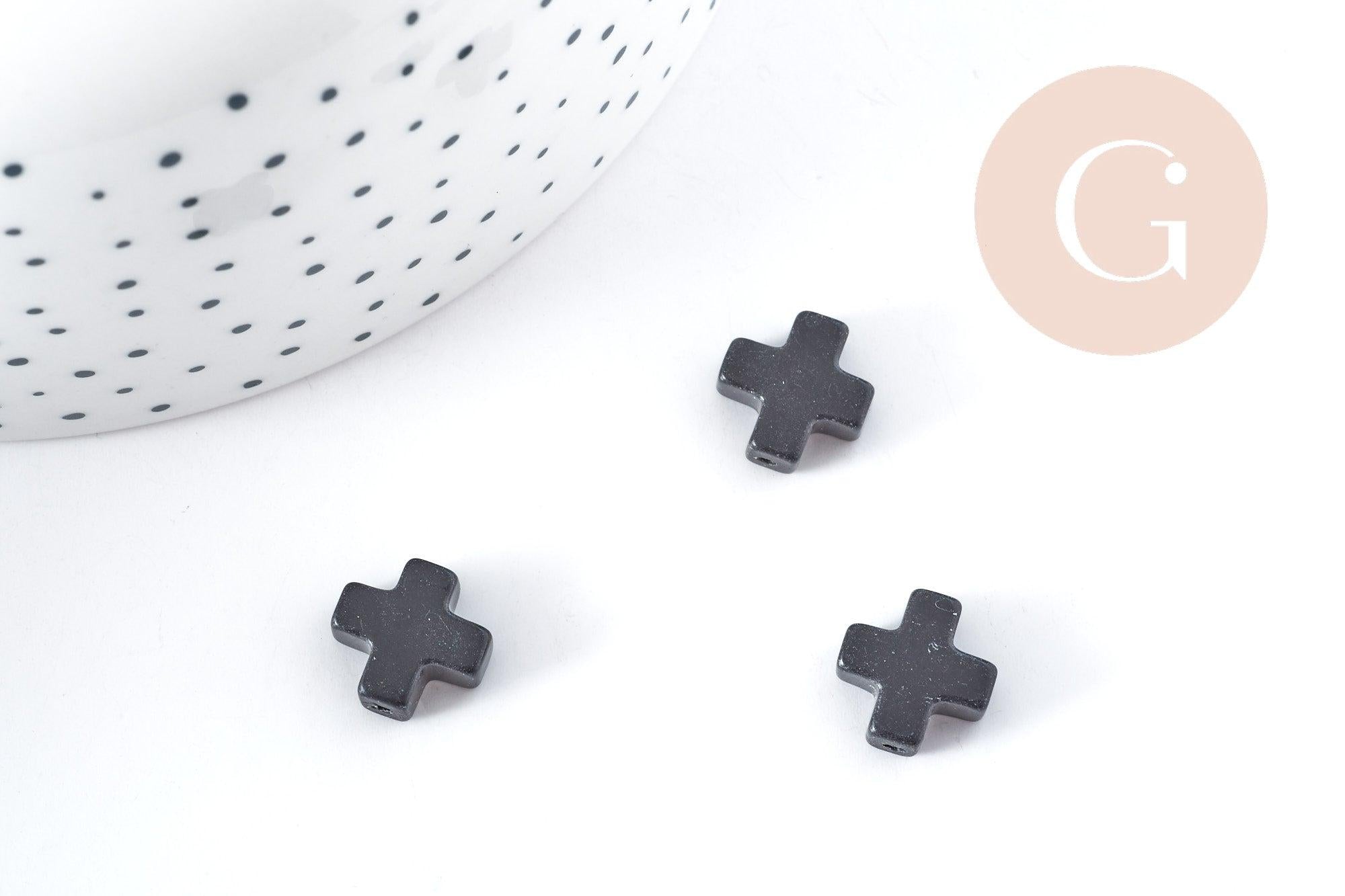 Perles croix en Onyx naturelle noire 12mm,perles pierre, x5 (G8280)