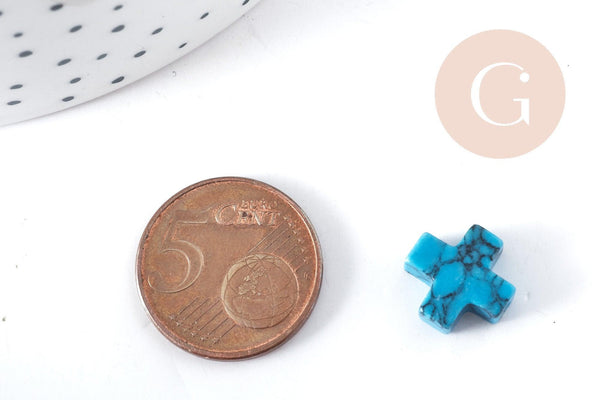 Perles croix en howlite naturelle turquoise 12mm,perles pierre, x5 (G8278)