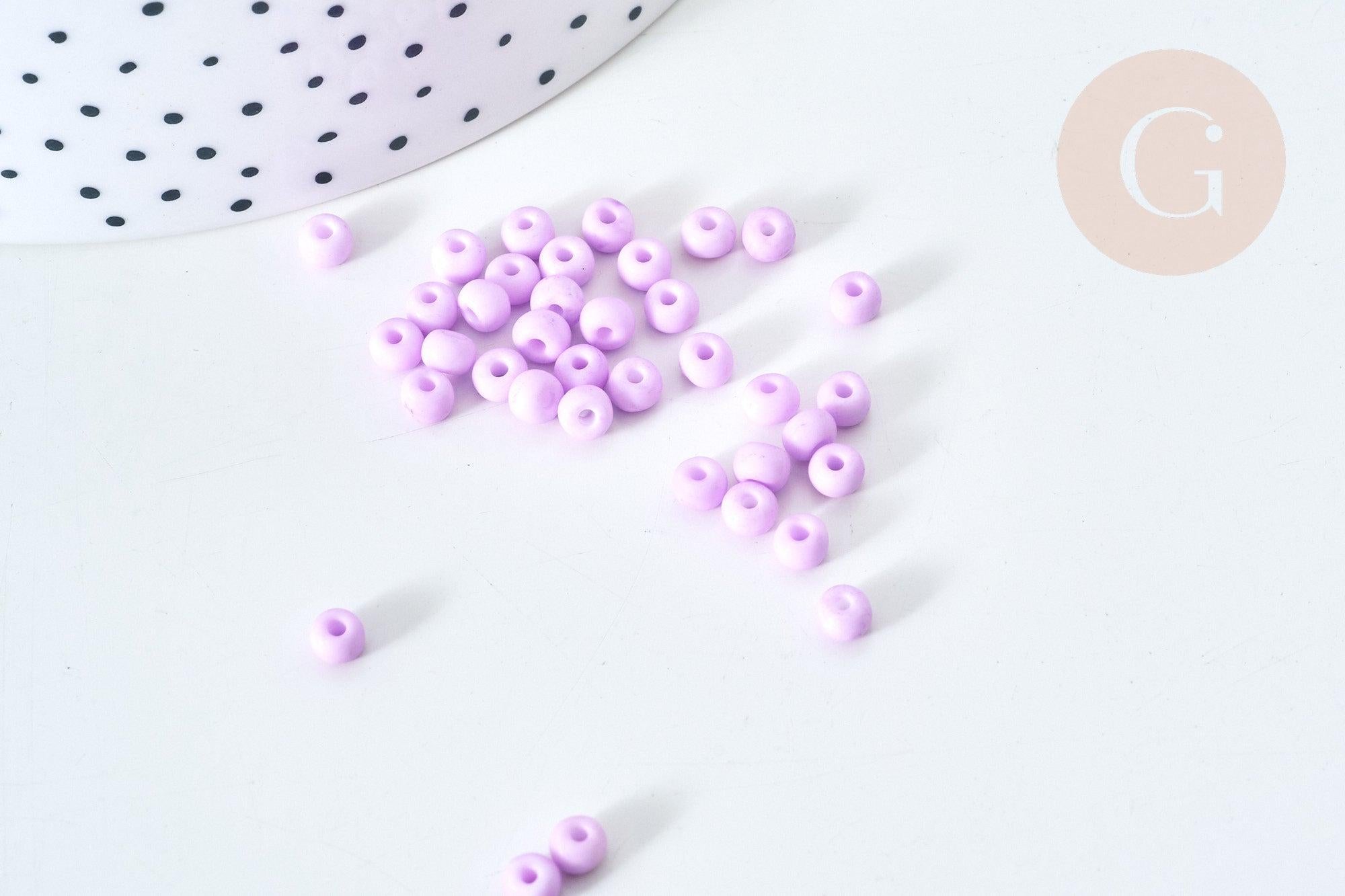 Perles de rocaille verre violet pastel 4.5mm, x 10g (G7796)