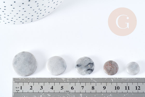 Perles disque jaspe naturel gris marbré 11-22mm, x5 perles (G8646)
