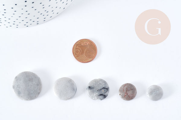 Perles disque jaspe naturel gris marbré 11-22mm, x5 perles (G8646)