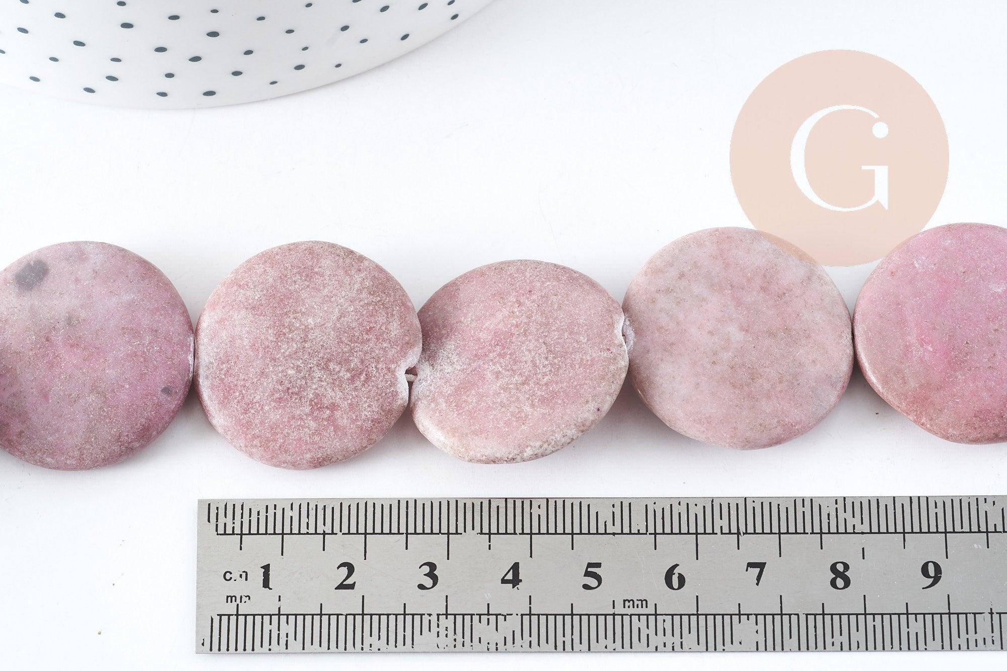 Perles disque jaspe rose naturel 25mm,création boucles et colliers pierre naturelle, x5 (G8276)