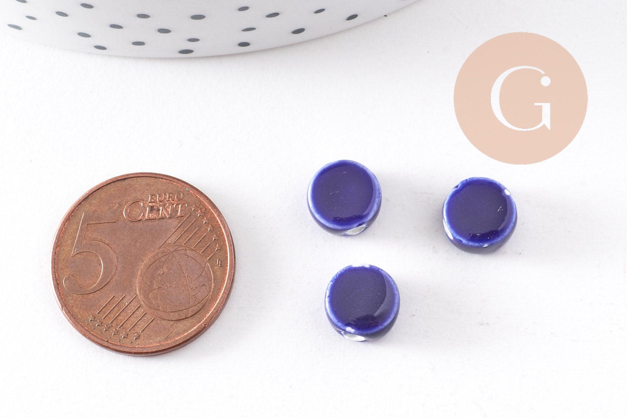 Perles disque porcelaine bleue foncé 13mm, x10 (G1239)