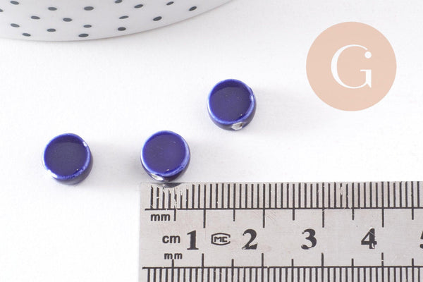Perles disque porcelaine bleue foncé 13mm, x10 (G1239)