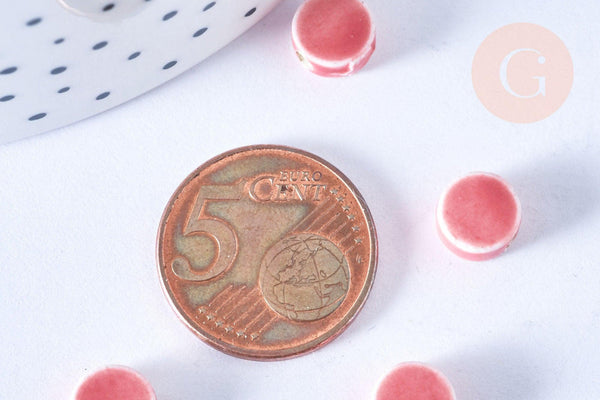 Perles disque porcelaine rose 8mm, x10 (G9344)