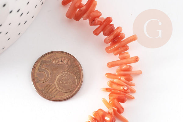 Perles en corail orange, corail naturel, perle coquillage orange, fil de 38cm, x1 (G6747)