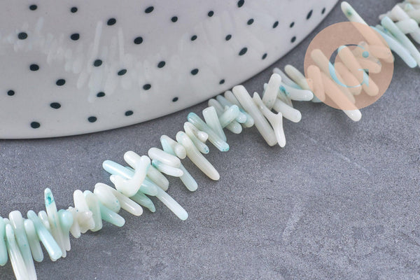 Perles en corail turquoise,perles corail, corail naturel,perle coquillage,coquillage bleu, fil 38cm x1 (G0987)