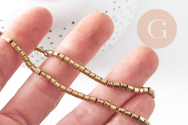 Perles en hématite dorée 3.5mm, perle colonne pierre, fil de 120 perles, x1 (G4429)