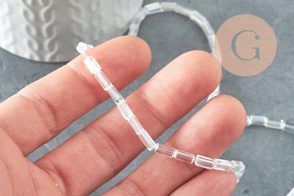 Perles facette rectangulaire verre irisé transparent, verre, rectangle, fil de 54cm, x1 (G2324)