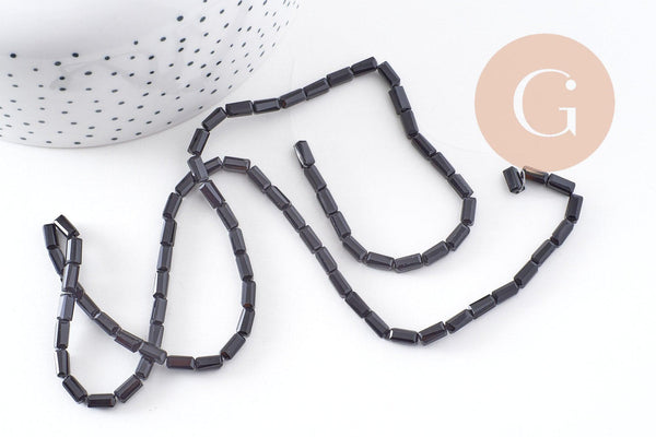 Perles facette rectangulaire verre noir, Perles verre, rectangle, cristal, fil de 55cm, X1 (G2438)