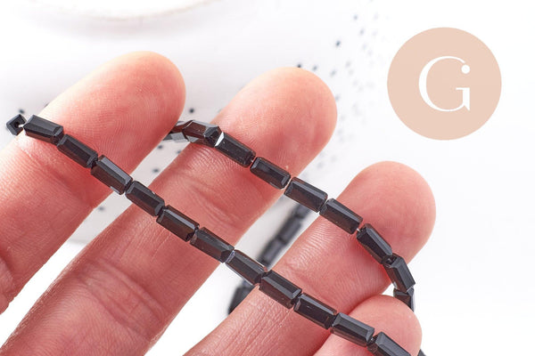 Perles facette rectangulaire verre noir, Perles verre, rectangle, cristal, fil de 55cm, X1 (G2438)