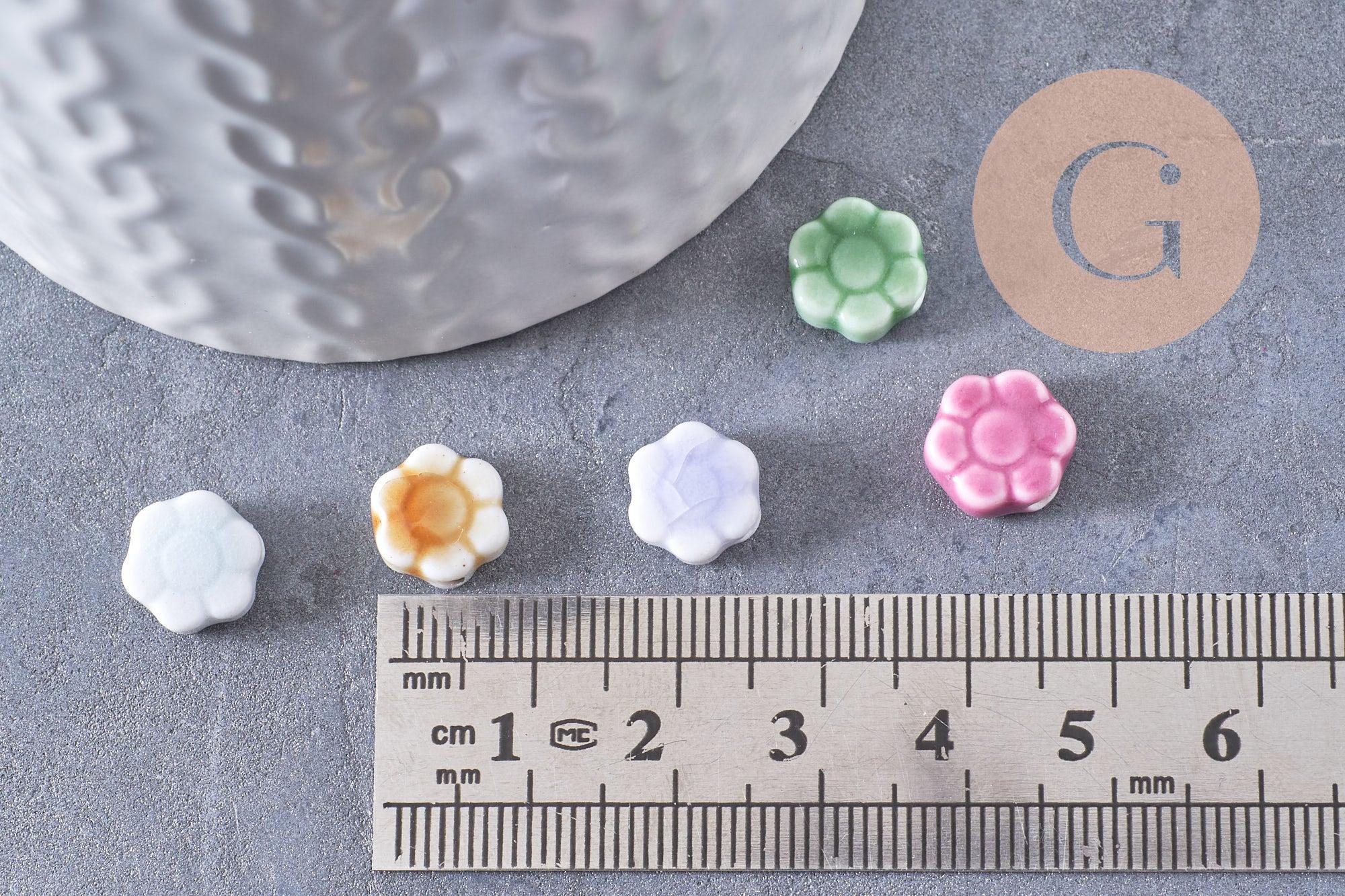 Perles fleur porcelaine multicolore antique 10mm, x5 (G10281)