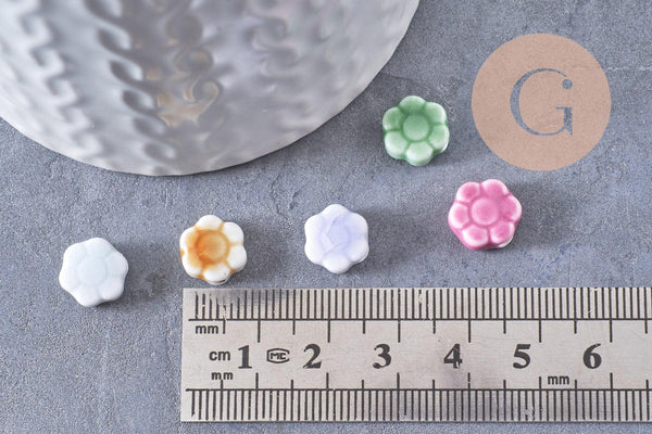 Perles fleur porcelaine multicolore antique 10mm, x5 (G10281)