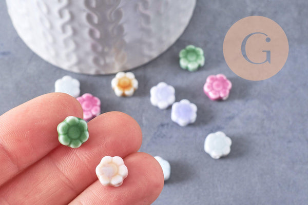 Perles fleur porcelaine multicolore antique 10mm, x5 (G10281)
