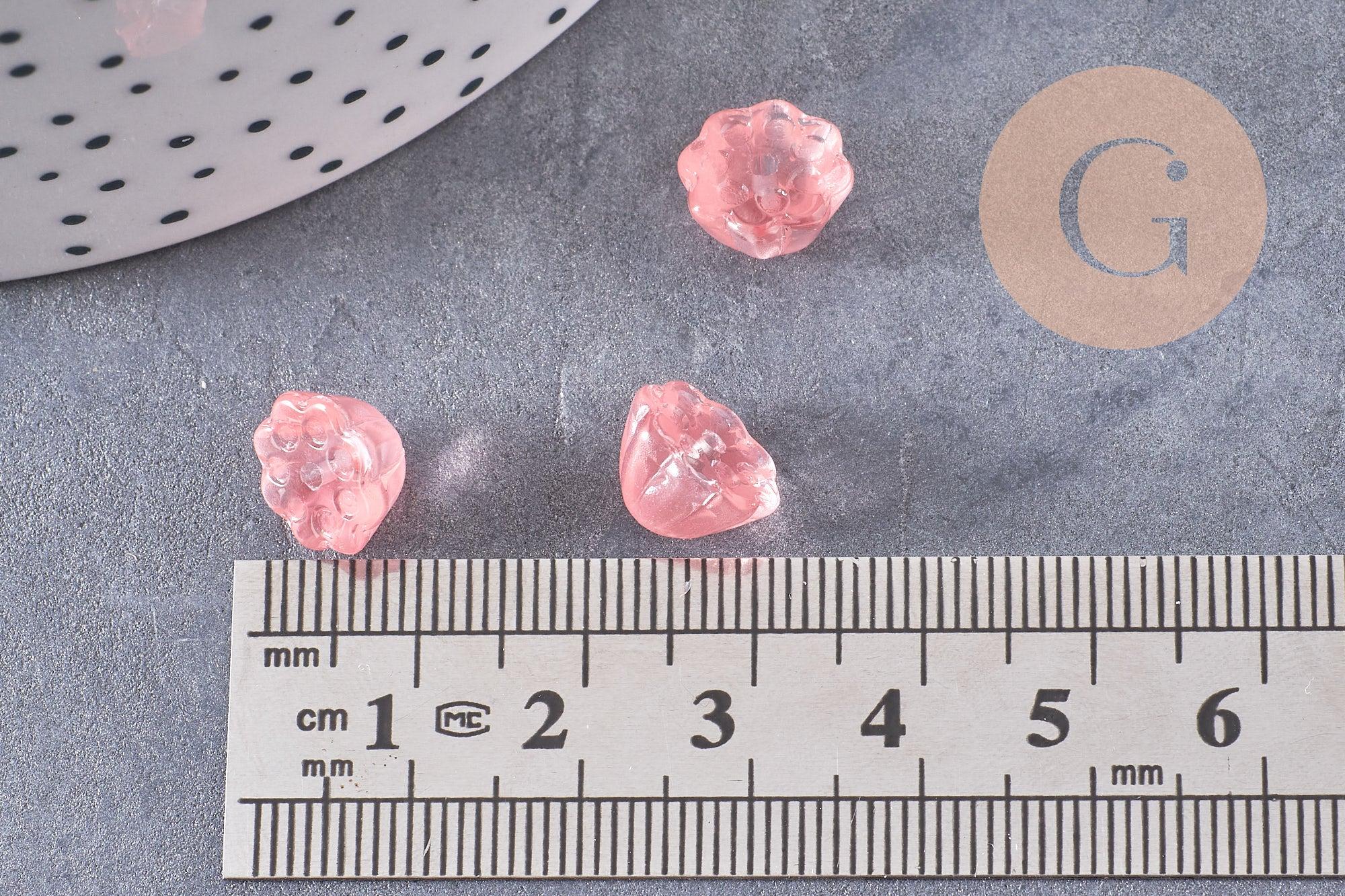 Perles fleur verre rose corail 11mm, perles verre tchèque, perles fleur, verre violet, x10 (G4584)