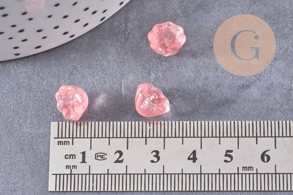 Perles fleur verre rose corail 11mm, perles verre tchèque, perles fleur, verre violet, x10 (G4584)