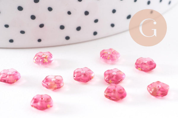 Perles fleur verre tchèque rouge et or 6x3mm, x10 (G4195)