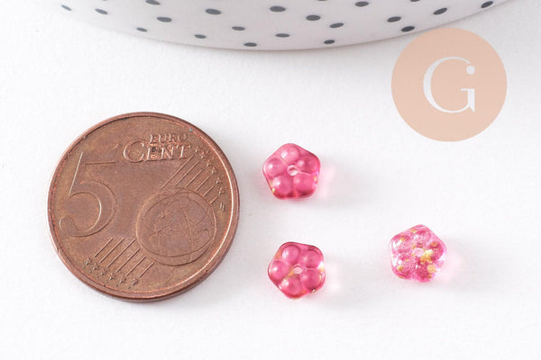 Perles fleur verre tchèque rouge et or 6x3mm, x10 (G4195)