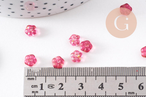 Perles fleur verre tchèque rouge et or 6x3mm, x10 (G4195)