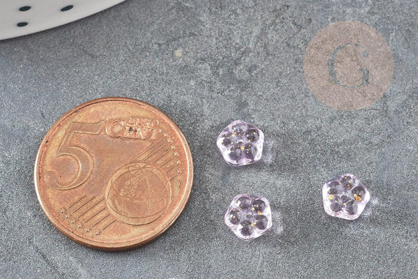 Perles fleur verre violet et or, perles verre tchèque, perles fleur, verre violet, 6x3mm, x10 (G4196)
